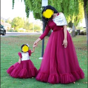 Dress long frock party mom daughter outfit